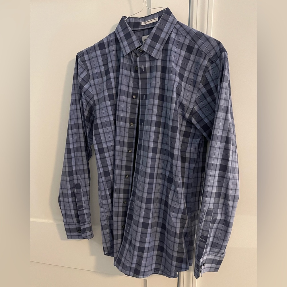 Men’s Calibrate Blue Plaid Trim Fit Shirt- Size 16- 34/35